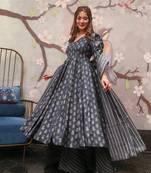 Glamorous Grey Colour Fancy And Elegant Partywear Girlish Dress