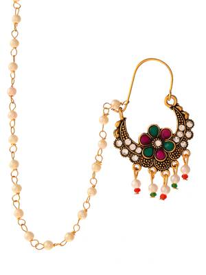 Gold plated ethnic wedding bridal chained nose ring 2
