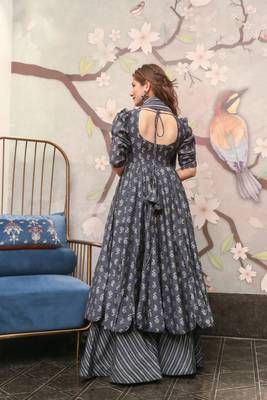 Glamorous Grey Colour Fancy And Elegant Partywear Girlish Dress 3