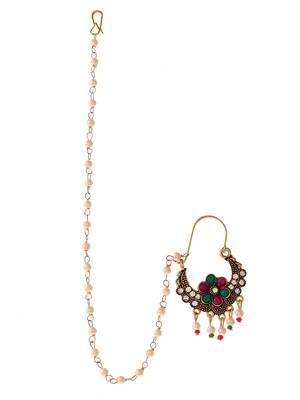 Gold plated ethnic wedding bridal chained nose ring 3
