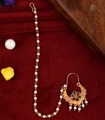 Gold plated ethnic wedding bridal chained nose ring