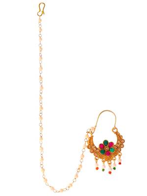 Gold plated ethnic wedding bridal chained nose ring 2