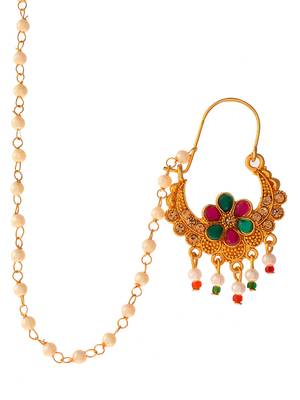 Gold plated ethnic wedding bridal chained nose ring 3