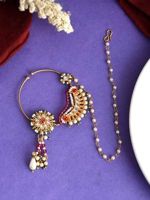 Gold plated kundan rajputi nath 1