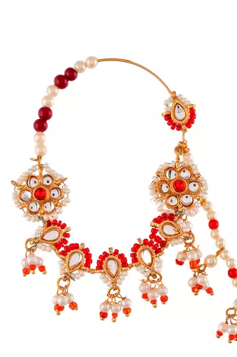 Gold plated padma red pearl nosering