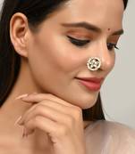 Set of 2 gold plated kundan studded meenakari nosepin