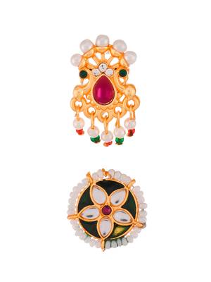 Set of 2 gold plated kundan studded meenakari nosepin 2