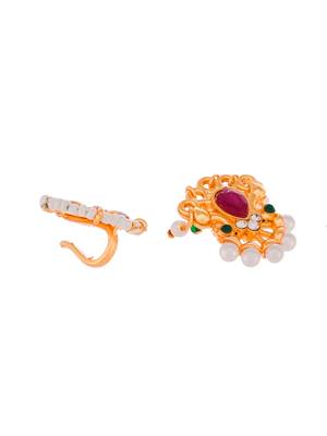 Set of 2 gold plated kundan studded meenakari nosepin 4