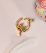 Gold plated green & white stone studded peacock meenakari nose ring