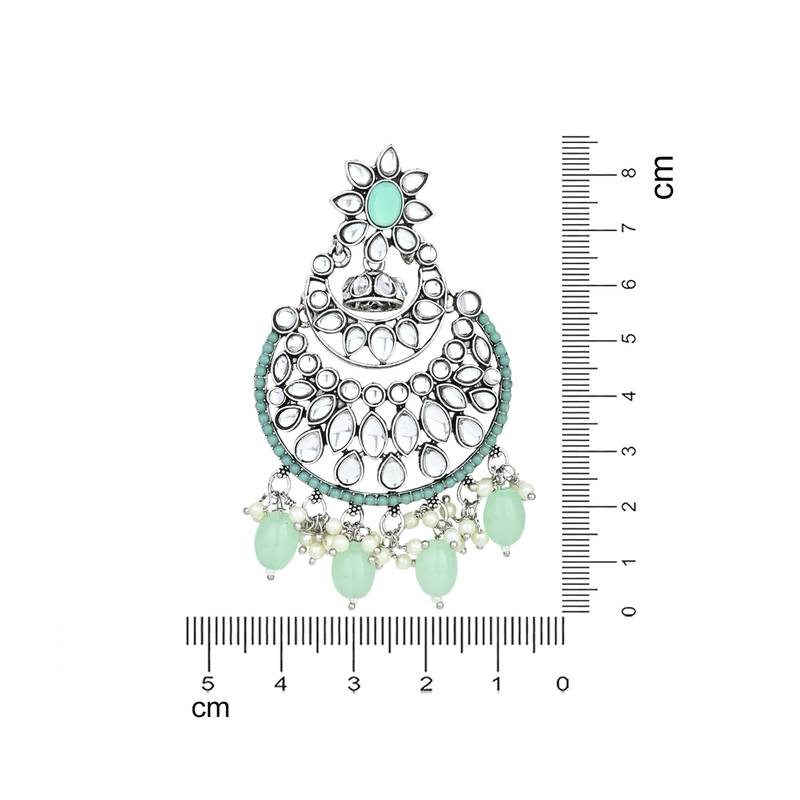 Silver Plated Traditional Handcrafted Pearl Kundan Beaded Chandbali Earrings for Women/Girls 