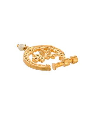 Gold plated green & white stone studded floral meenakari nose ring 2
