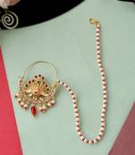 Gold plated meenakari pearl beaded chained nose ring