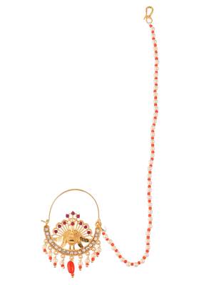 Gold plated meenakari pearl beaded chained nose ring 2