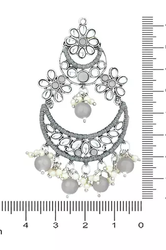 Silver Plated Traditional Handcrafted Pearl Kundan Beaded Chandbali Earrings for Women/Girls 