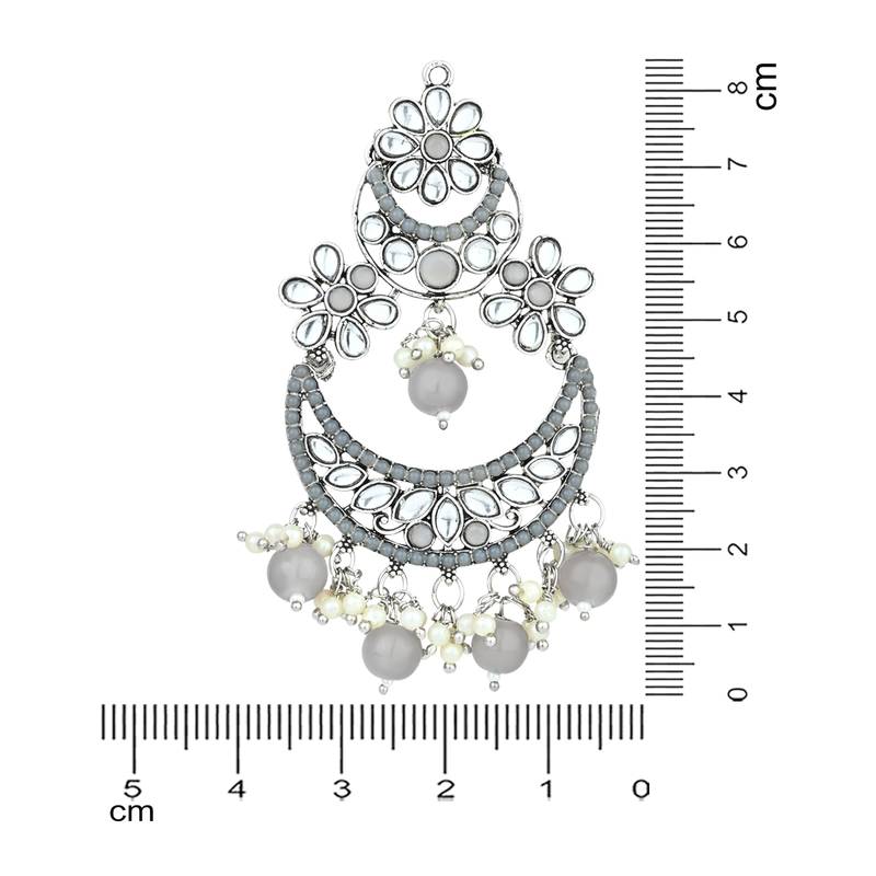 Silver Plated Traditional Handcrafted Pearl Kundan Beaded Chandbali Earrings for Women/Girls 