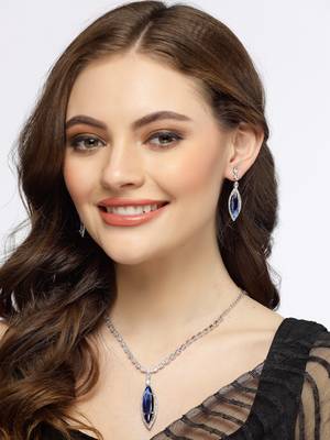Silver plated cz and blue stone necklace with earrings 2