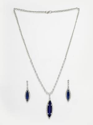 Silver plated cz and blue stone necklace with earrings 3