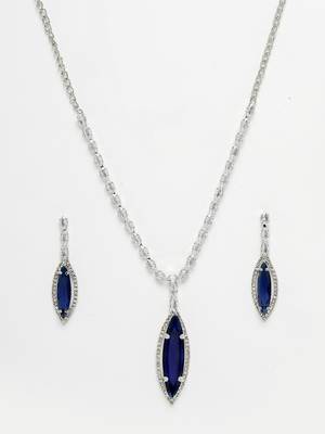 Silver plated cz and blue stone necklace with earrings 4