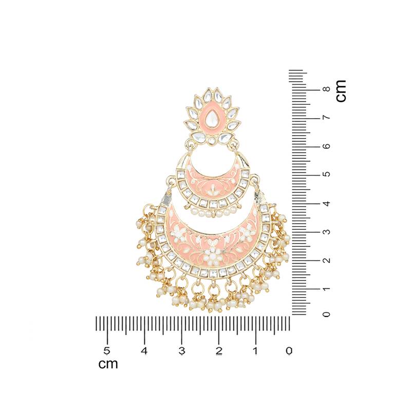 Gold Plated Intricately Designed Womens Traditional Meenakari Earrings Glided With Kundans & Pearls 