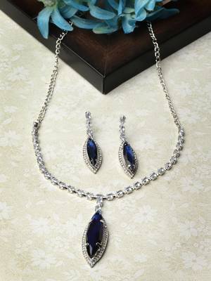Silver plated cz and blue stone necklace with earrings 1