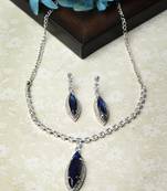 Silver plated cz and blue stone necklace with earrings