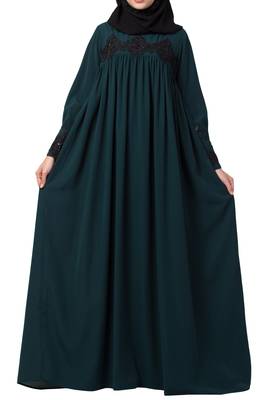 Lose Fit Abaya Like Dress With Pearl Lace Work 3