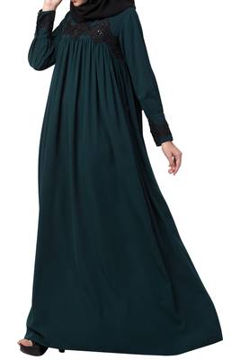 Lose Fit Abaya Like Dress With Pearl Lace Work 4
