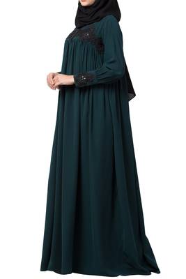 Lose Fit Abaya Like Dress With Pearl Lace Work 5