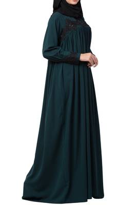 Lose Fit Abaya Like Dress With Pearl Lace Work 7