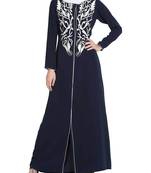 AMARA-PRETTY FRONT OPEN ABAYA WITH
 EMBROIDERY-BLUE-WHITE