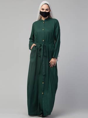 Front Open Abaya In Rayon fabric With Pockets-Without Hijab 3