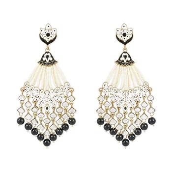 Gold Plated Traditional Handcrafted Meena Work Earring Glided With Kundan & Pearls  5