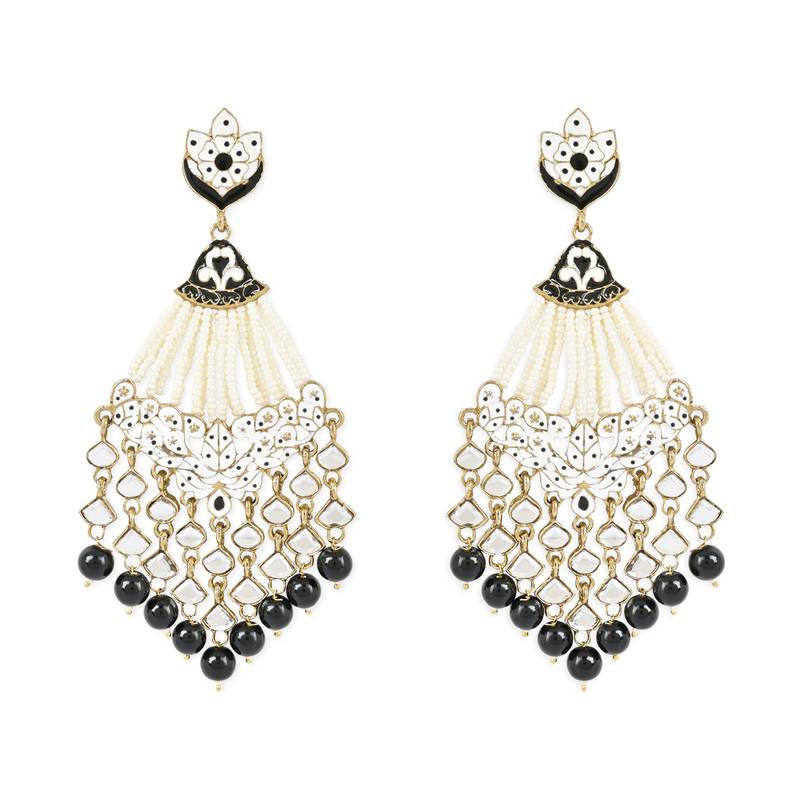 Gold Plated Traditional Handcrafted Meena Work Earring Glided With Kundan & Pearls 