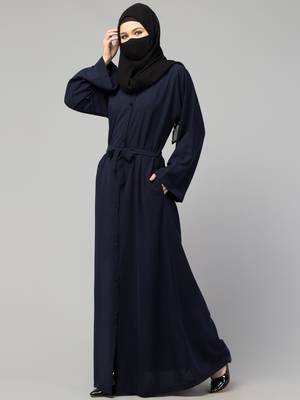 Front Open Abaya With Kimono Sleeves & Belt 4