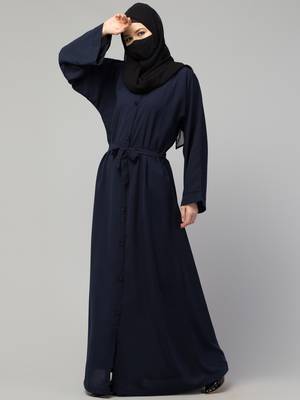 Front Open Abaya With Kimono Sleeves & Belt 5