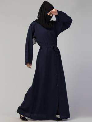 Front Open Abaya With Kimono Sleeves & Belt 6