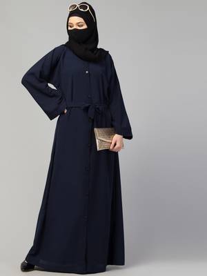 Front Open Abaya With Kimono Sleeves & Belt 8
