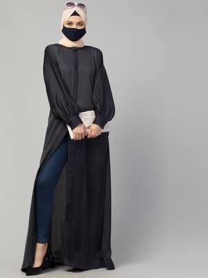 Front Open  Nida Abaya With Cuff & Placket 8