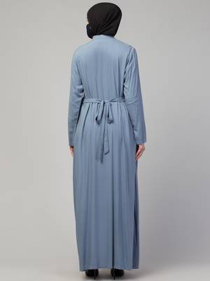 Elegant Front Open Abaya Dress with Wooden Button 2