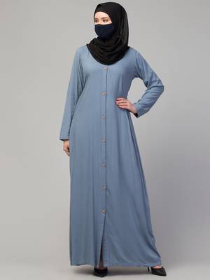 Elegant Front Open Abaya Dress with Wooden Button 1