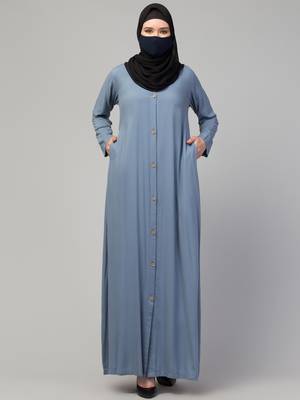Elegant Front Open Abaya Dress with Wooden Button 3