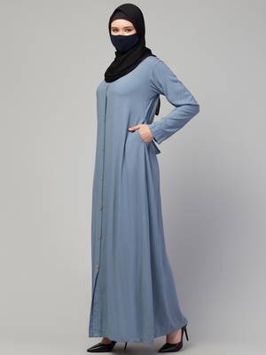 Elegant Front Open Abaya Dress with Wooden Button 4