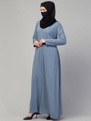 Elegant Front Open Abaya Dress with Wooden Button 5