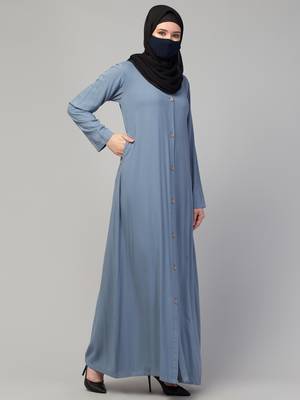 Elegant Front Open Abaya Dress with Wooden Button 6