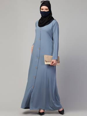 Elegant Front Open Abaya Dress with Wooden Button 7