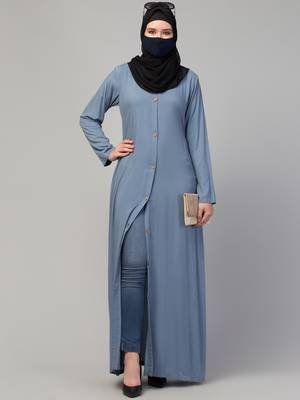 Elegant Front Open Abaya Dress with Wooden Button 8