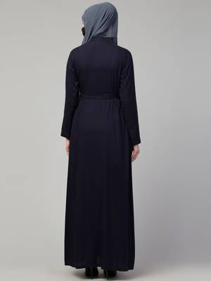 Elegant Front Open Abaya Dress with Wooden Button 2