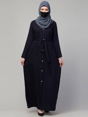 Elegant Front Open Abaya Dress with Wooden Button 3