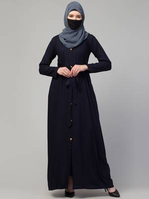 Elegant Front Open Abaya Dress with Wooden Button 1
