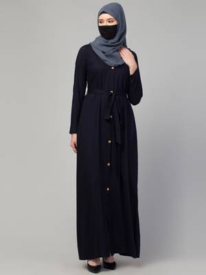 Elegant Front Open Abaya Dress with Wooden Button 4